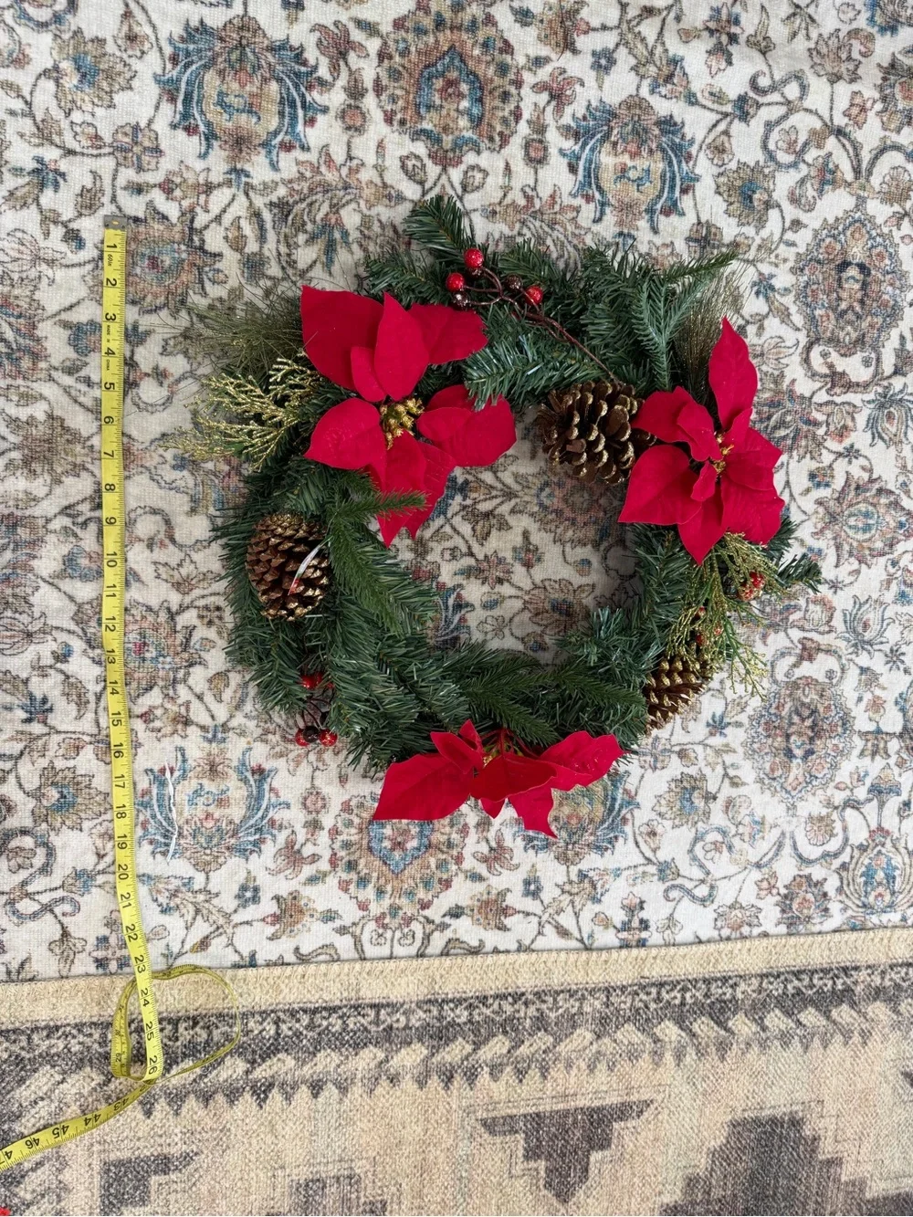 New Christmas Wreath Festive Red Poinsettia Holiday Wreath by old time pottery